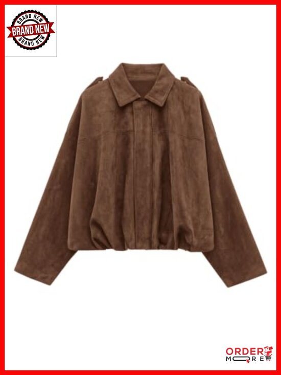 Jackets & Blazers - Faux Suede Cropped Bomber Jacket Batwing Sleeve Fall Casual